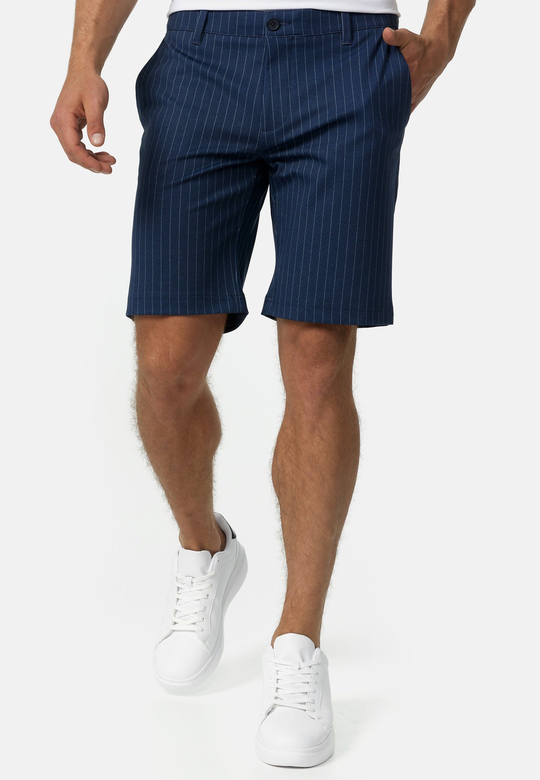 Indicode Chinoshorts Aalborg Blue Pinstripe