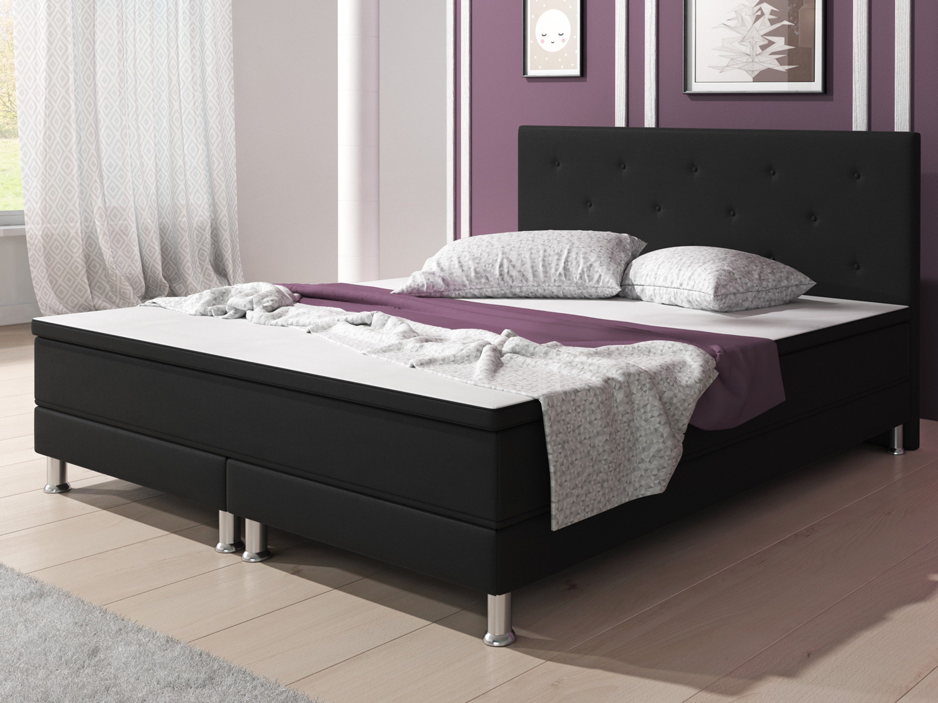 inter Boxspringbett E1 180x200 cm Webstoff, inkl. Matratzen und Topper