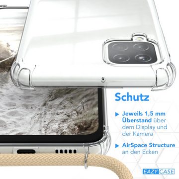EAZY CASE Handykette Kette Clips Schwarz für Samsung Galaxy A12 6,5 Zoll, Handykordel Umhängetasche für Handy Hülle durchsichtig Beige Taupe