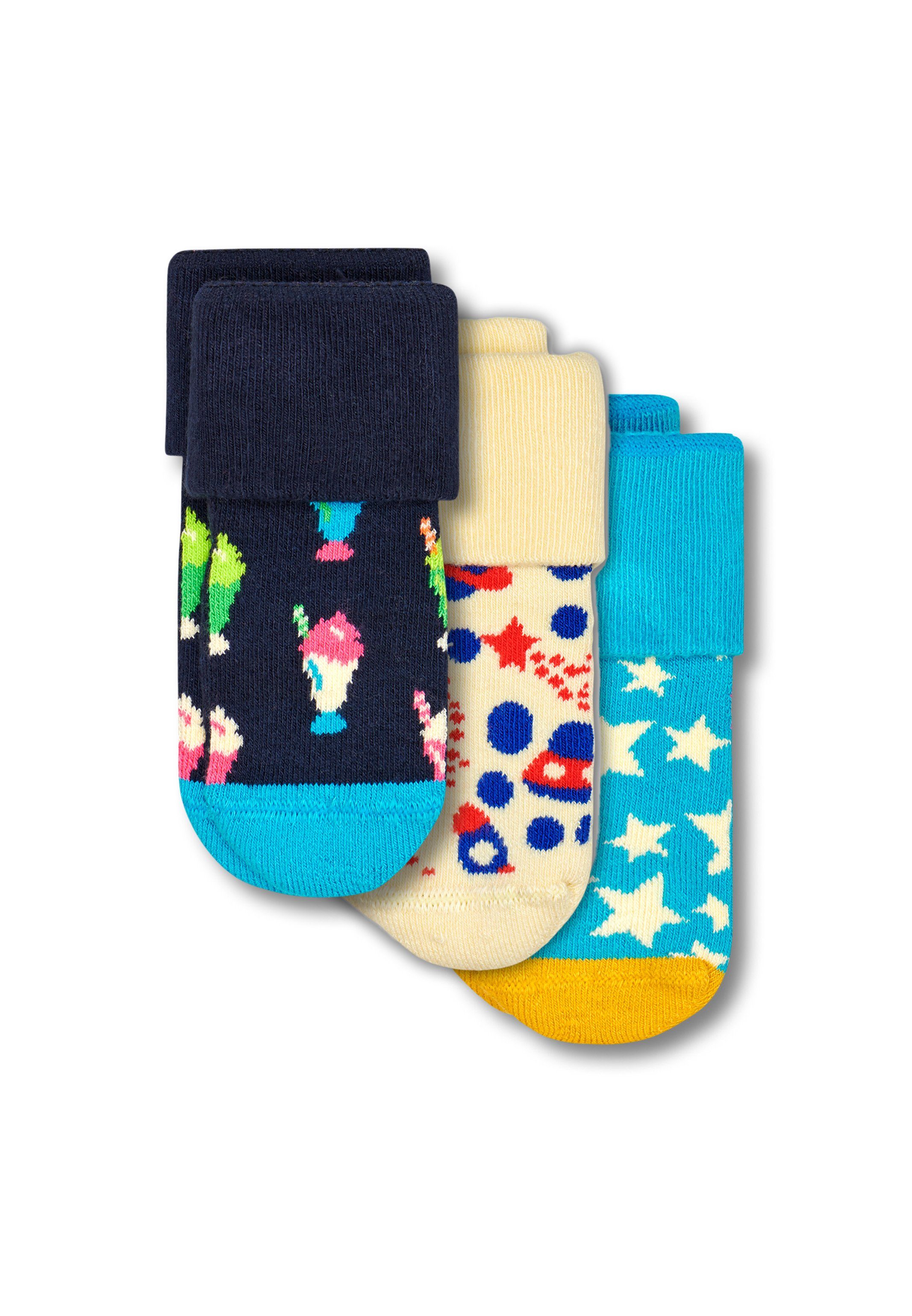 Happy Socks Langsocken Kids einer Paar Socken - Socken 3 Baumwolle bunte - Times Box 3-Paar) 3 Geschenk Geschenkbox Paar (Spar-Set, Fun in
