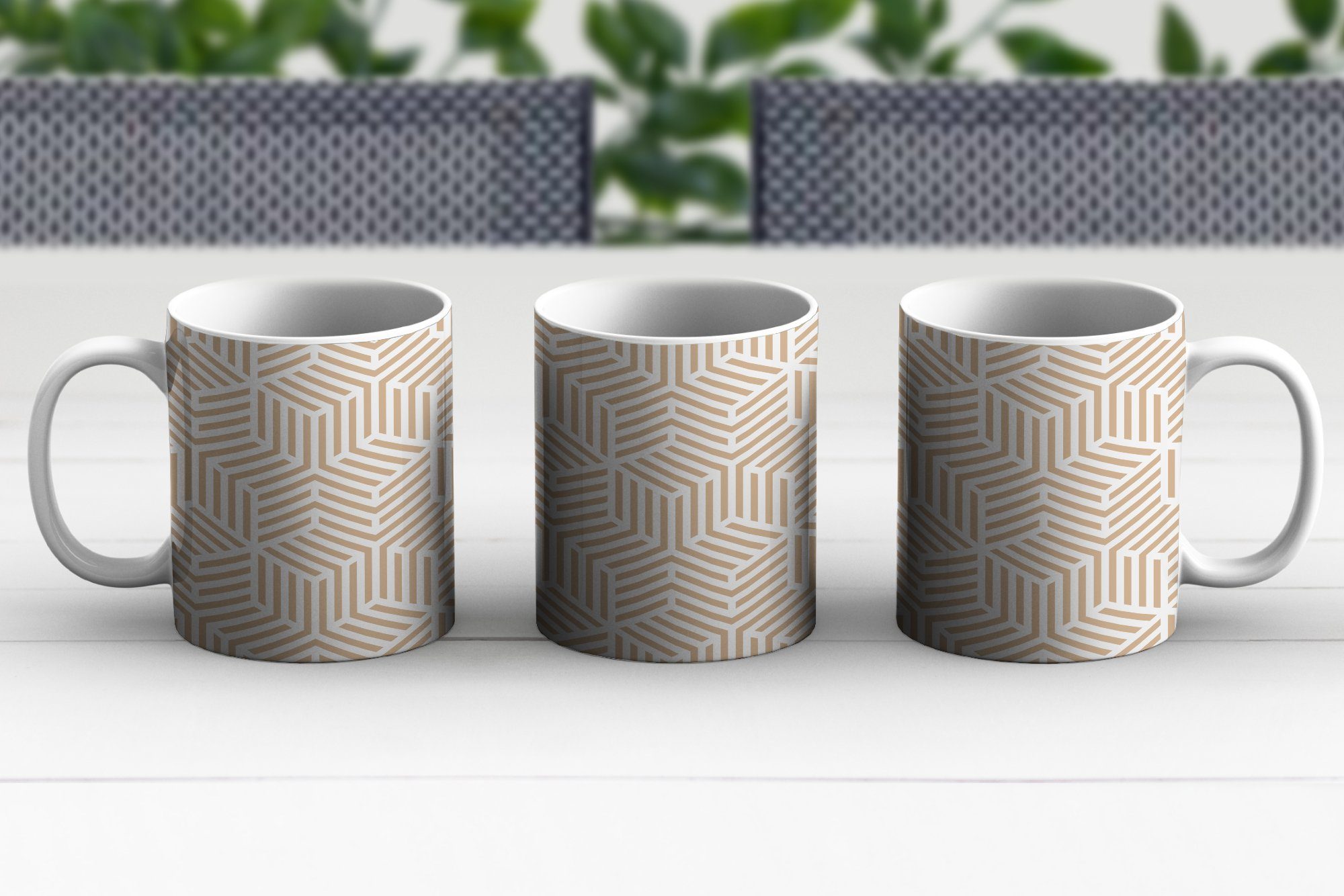 Teetasse, - Muster Keramik, - Abstrakt, Geometrie Becher, Teetasse, MuchoWow Beige - Kaffeetassen, Tasse Geschenk