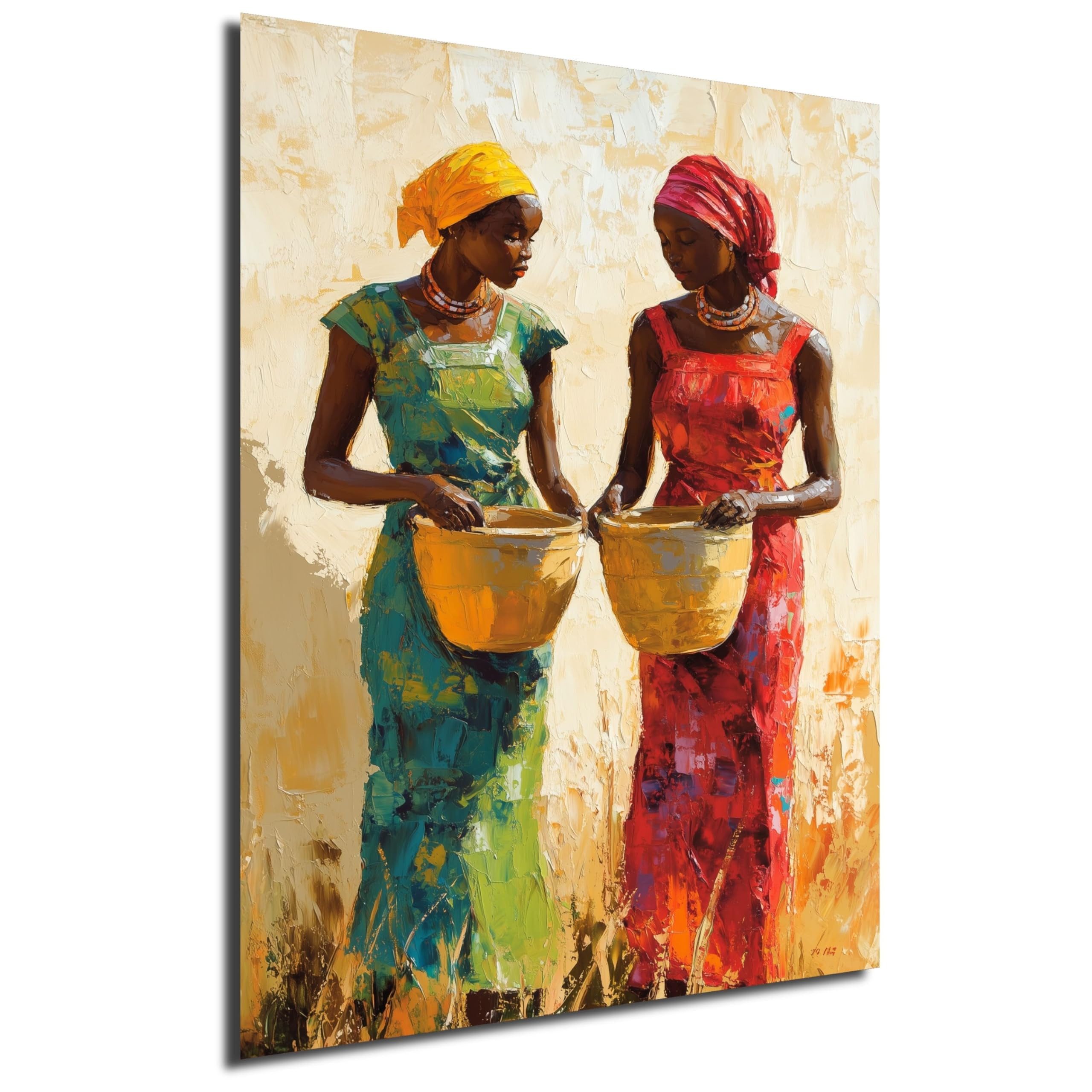DARO Design Leinwandbild Modern Abstrakt Wandbilder XXL Wandbild Wand Deko Leinwand Bilder, (Frauen mit Wasser - Bild groß Wohnzimmer Schlafzimmer Büro Flur Esszimmer Einteilig Hochformat Fotodruck Afrika-Tanz), 56x84 cm