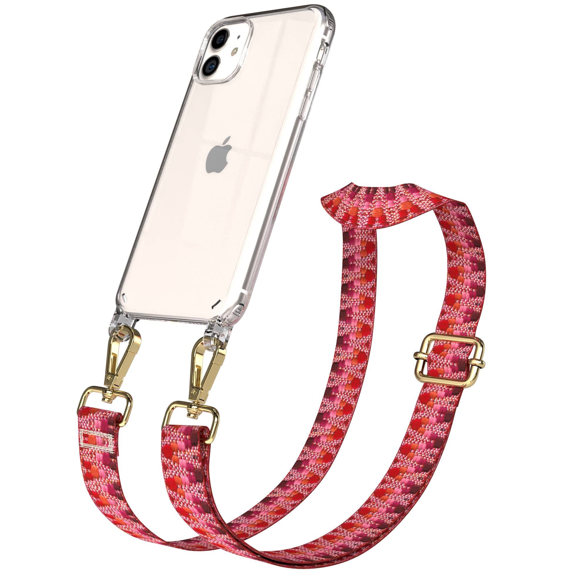 EAZY CASE Handykette Umhängeband für Apple iPhone 11 6,1 Zoll, Handyhülle Umhängecase ZickZack Rope Style Beere