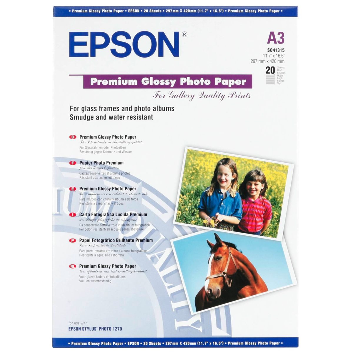 Epson Druckerpapier Premium Glossy Photo Paper A 3, 20 Blatt, 255 g S