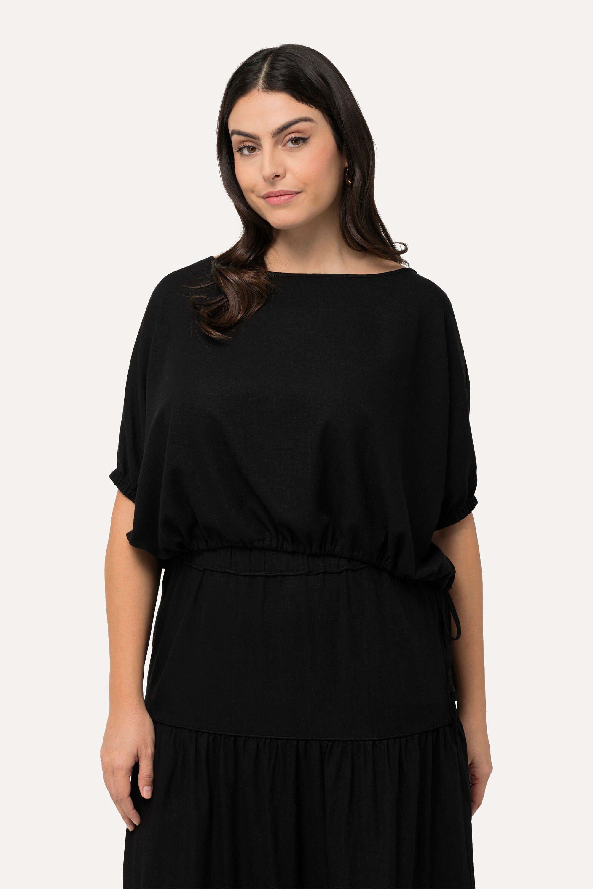 Spitzenbluse Bluse Leinenmix Oversized U-Boot-Ausschnitt