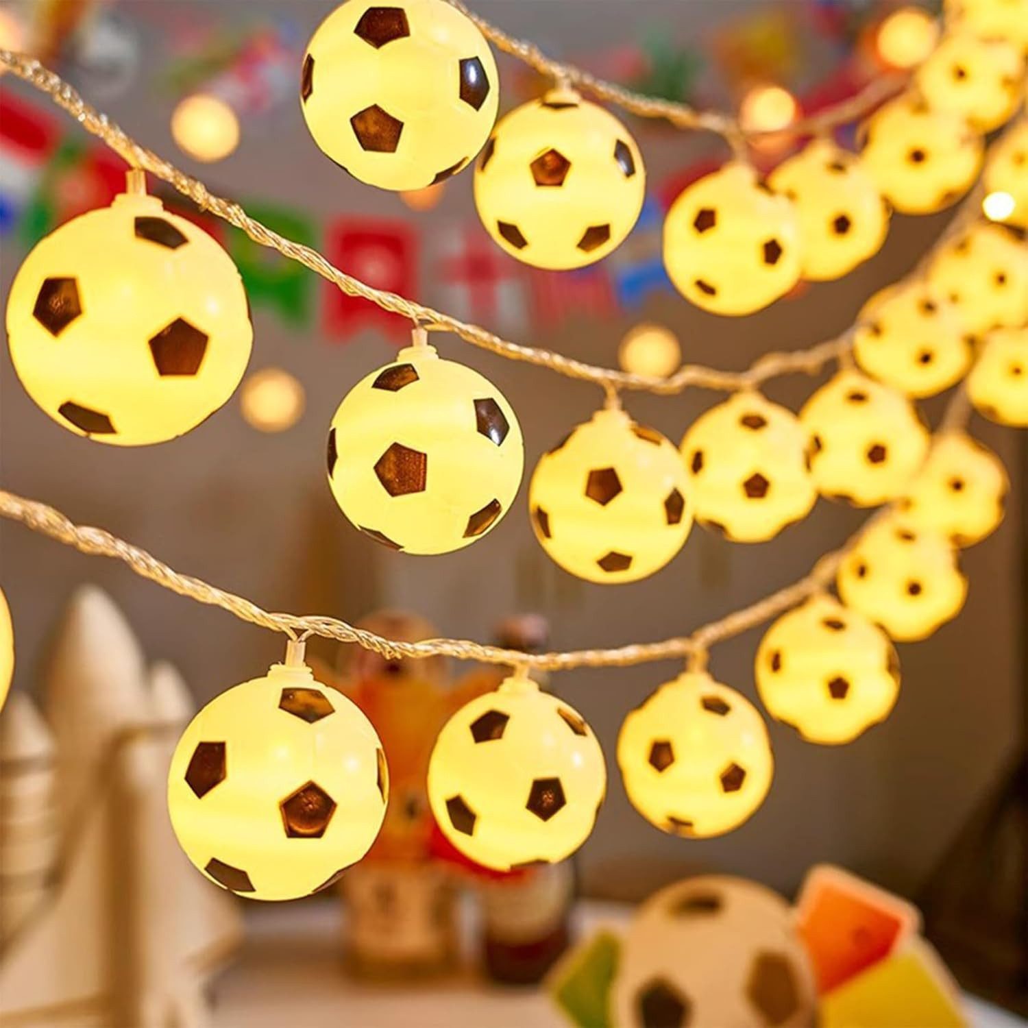 FELIXLEO LED-Lichterkette Fußball Lichterkette 1.5M 10LED Batteriebetrieben Deko