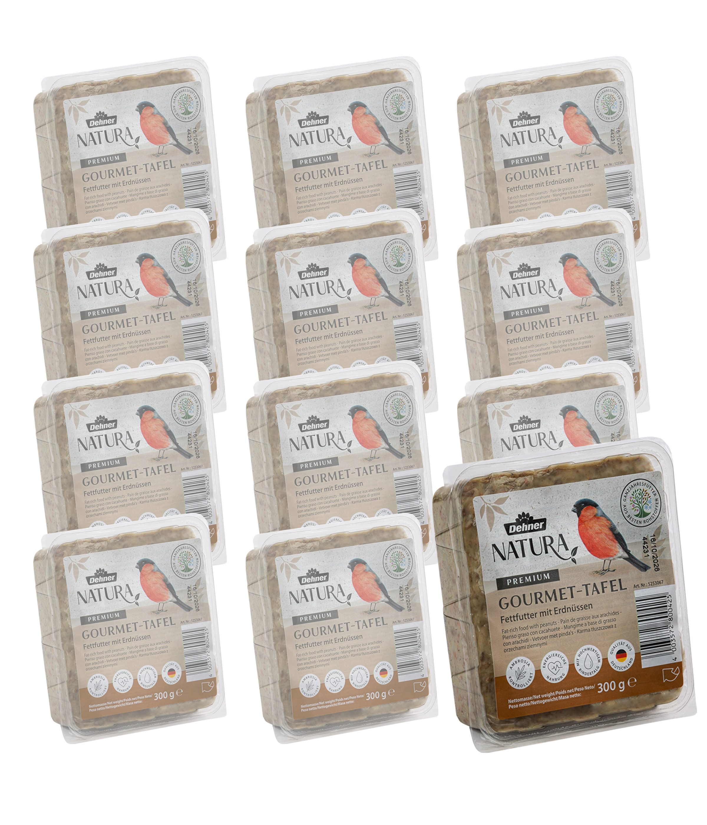 Dehner Natura Futter-Tafeln, Wildvogelfutter, Erdnüsse, 12 x 300 g, Hauptfutter für: Wildvogel, Gartenvögel, hochwertig, energiereiches Ganzjahresfutter