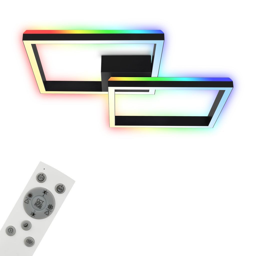 Briloner Leuchten LED Deckenleuchte 3753-015, Dimmfunktion, LED fest integriert, 2700K - Extra-Warmweiß, CCT, RGB, RGB Backlight, Fernbedienung, schwarz, 64 x 64 x 10 cm
