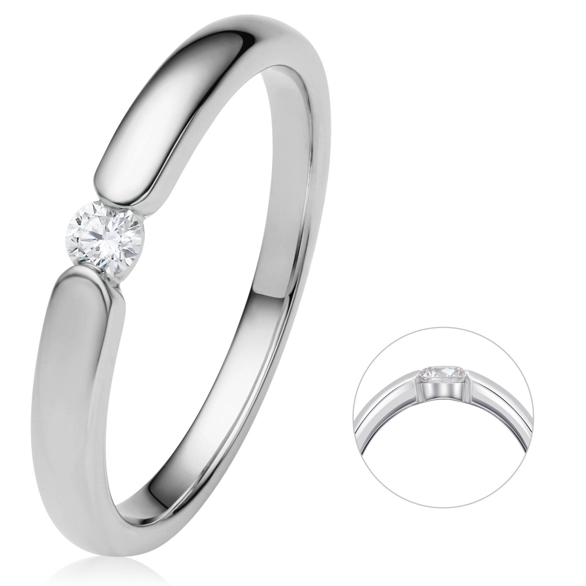 Brillant Damen ELEMENT Spannfassung Gold Spannfassung ct ONE Schmuck Diamant aus 0.08 Ring 585 Diamantring Weißgold,