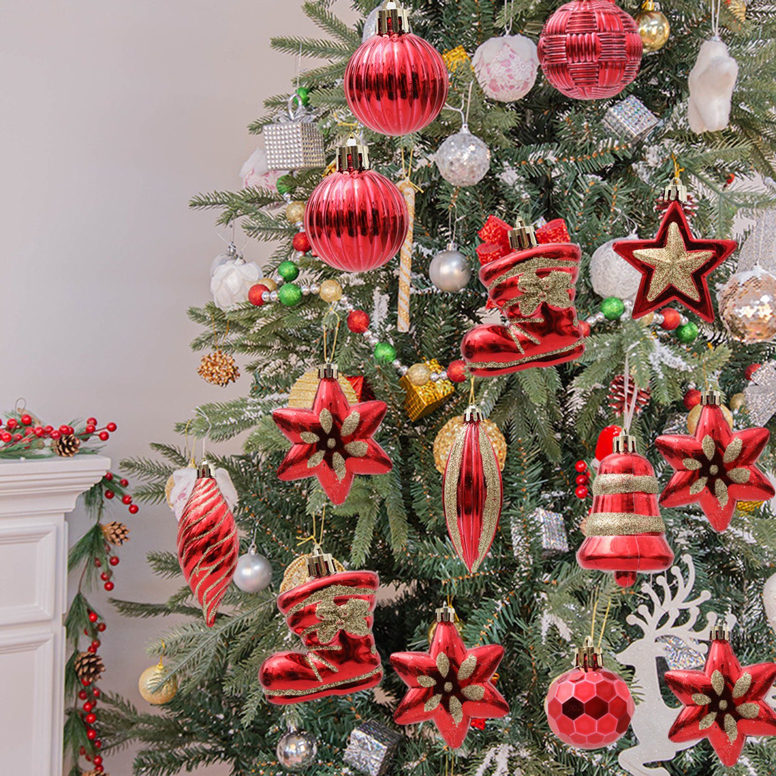 Rutaqian Christbaumschmuck 39Stück Christbaumkugeln Bemalte
