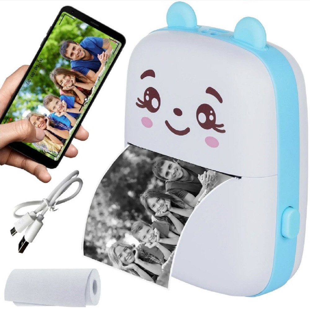 Mini Bluetooth Taschendrucker für iOS Android Blau Etikettendrucker