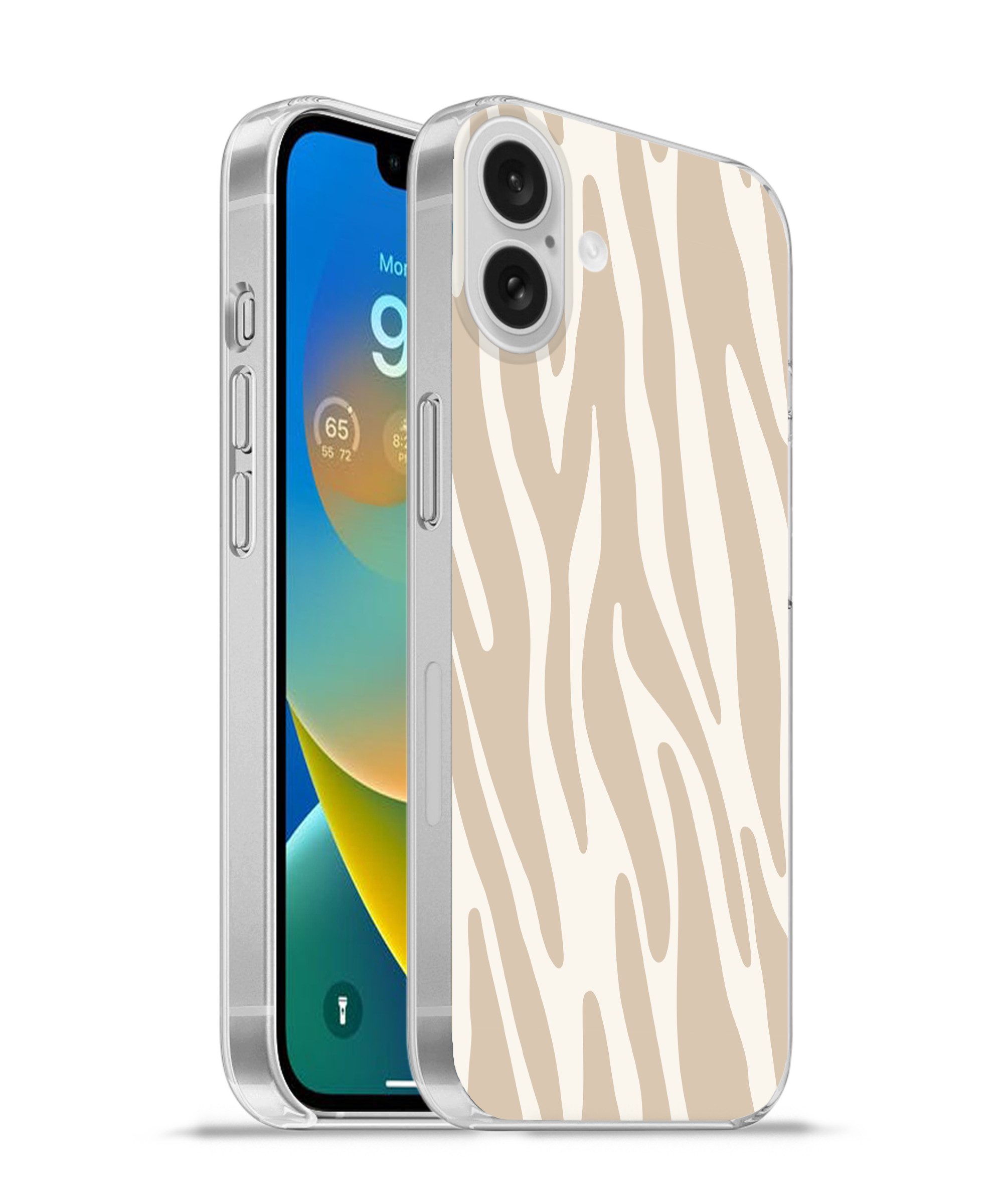 MuchoWow Handyhülle für Apple iPhone 16 Plus Zebramuster - Beige - Weiß - Tiermuster, Smartphone-Bumper, Print, Handy Schutzhülle Dünn