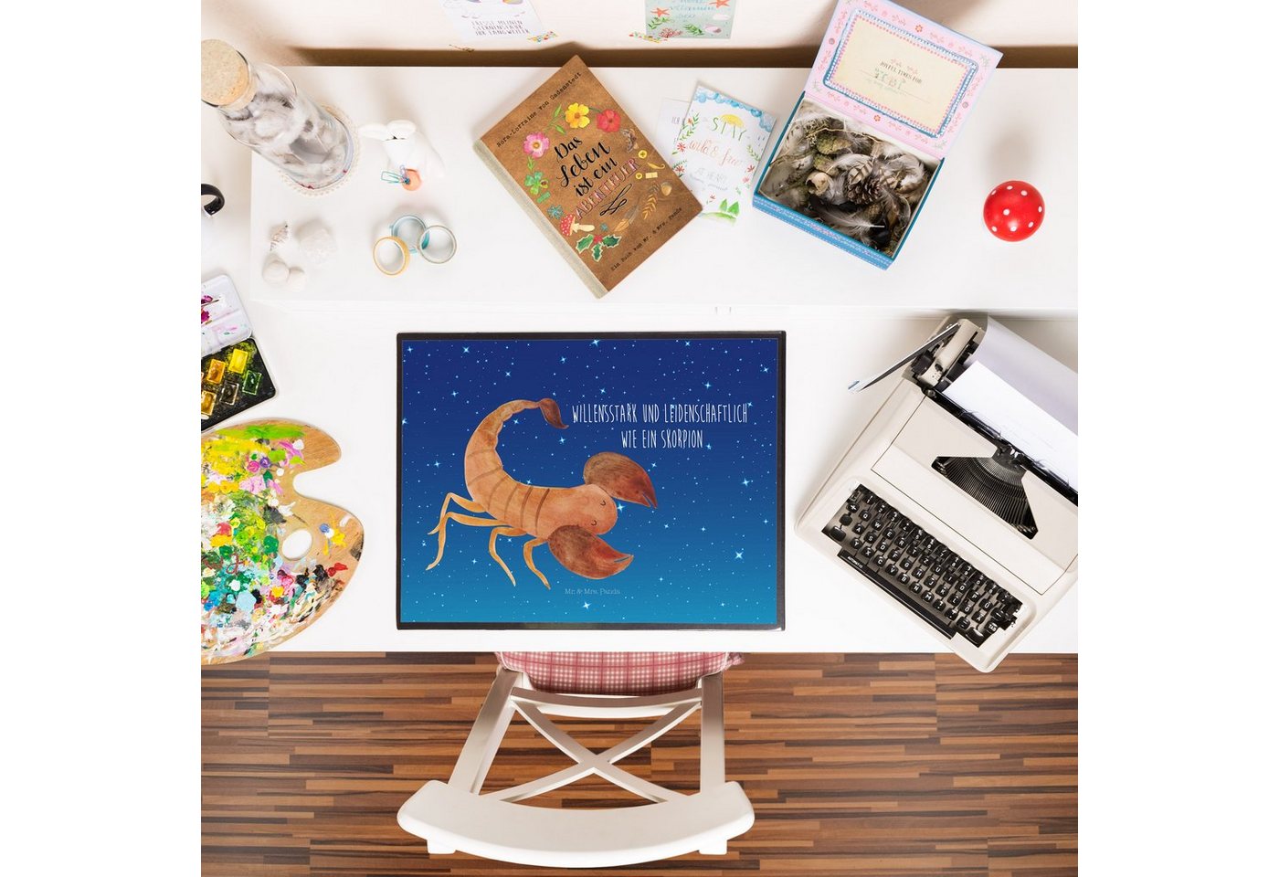 Thumbnail - Mr. & Mrs. Panda Schreibtischunterlage Sternzeichen Skorpion - Sternenhimmel Blau - Geschenk, Schreibunterla, (Packung, ...