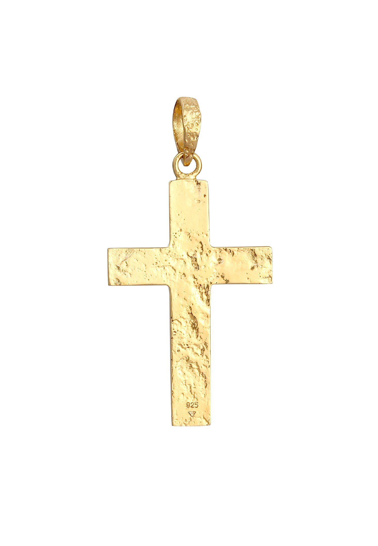 Kettenanhänger Gold 925 Herren Kuzzoi Silber, Gehämmert Kreuz Matt Kreuz