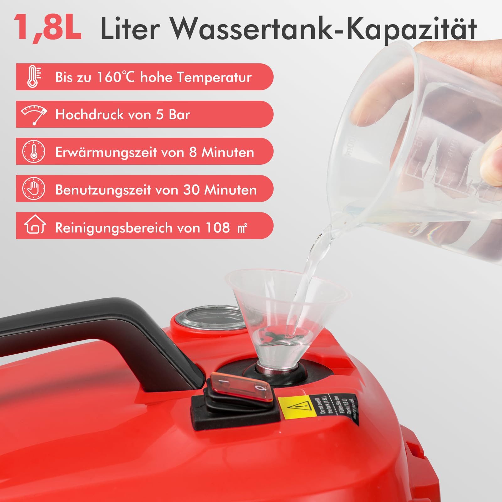 COSTWAY Dampfreiniger mit 1,8 L Tank, 13 Zubehörteile, bis 108m², 2000,00 W