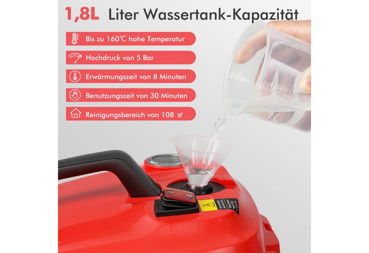 COSTWAY Dampfreiniger mit 1,8 L Tank, 13 Zubehörteile, bis 108m², 2000,00 W