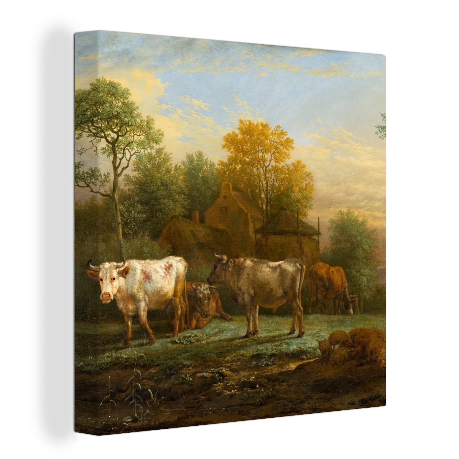 OneMillionCanvasses® Leinwandbild Rinder auf der Wiese - Gemälde von Paulus Potter, (1 St), Leinwand Bilder für Wohnzimmer Schlafzimmer