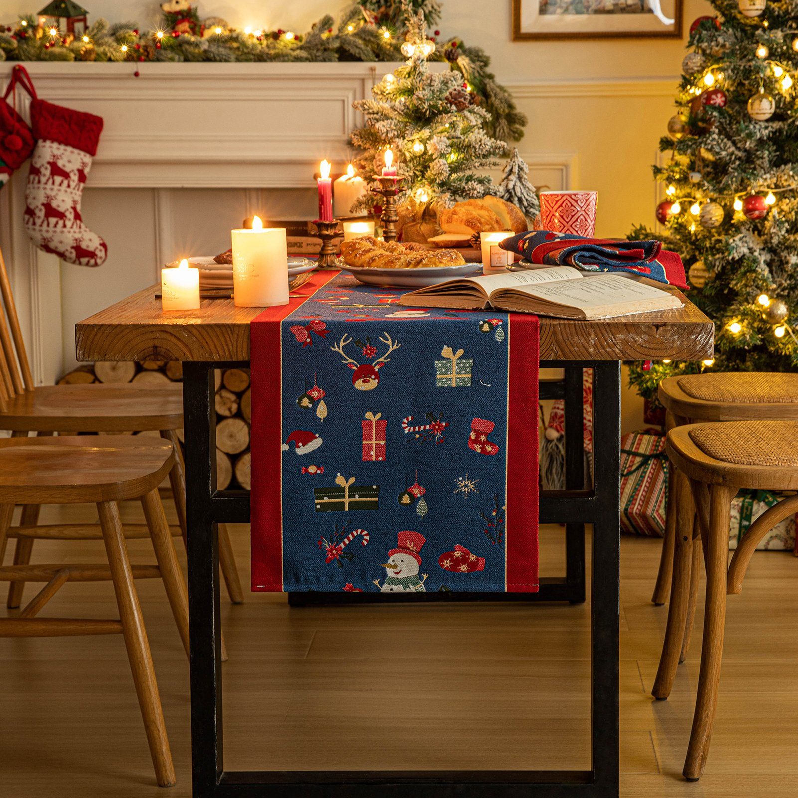 BTTO Tischdecke Weihnachtlich kariertes Dekorativer Tischläufer,Tischläufer Platzsets, Weihnachtstischdecke für Party Esszimmer Küche
