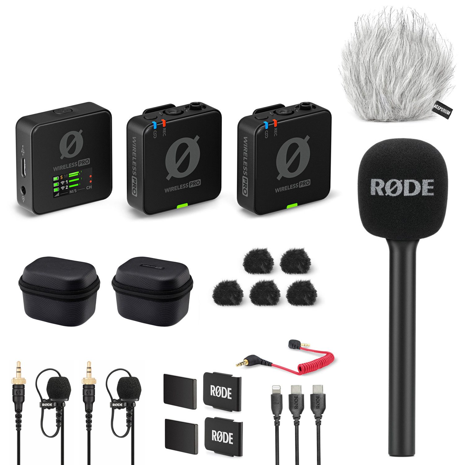 Rode Wireless Pro Mikrofon-Set mit Handadapter und Fell-Windschutz Digitales Aufnahmegerät