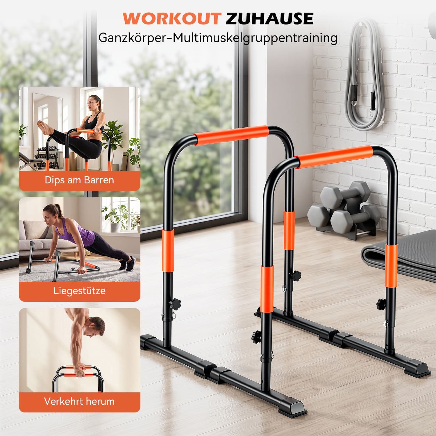 kehot Liegestützgriffe Dip Barren Bars Höhenverstellbar mit 3 Trainingshöhen (78–98 cm Barrenständer für Dips und Körpergewichtstraining, Rutschfeste Schaumstoffgriffe für mehr Trainingskomfort), Kompakte Dip Barren Calisthenics Equipment für Home Gym