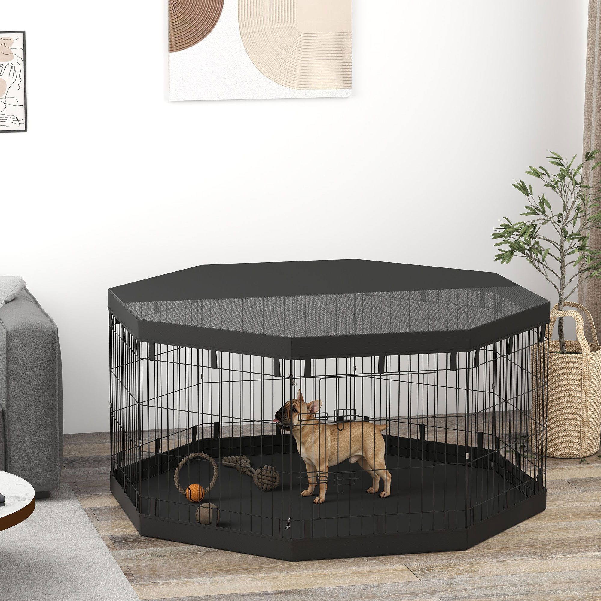 PawHut Freigehege für kleine & mittelgroße Hunde unter 20 kg, Indoor & Outdoor, 159 x 159 x 76 cm, Schwarz