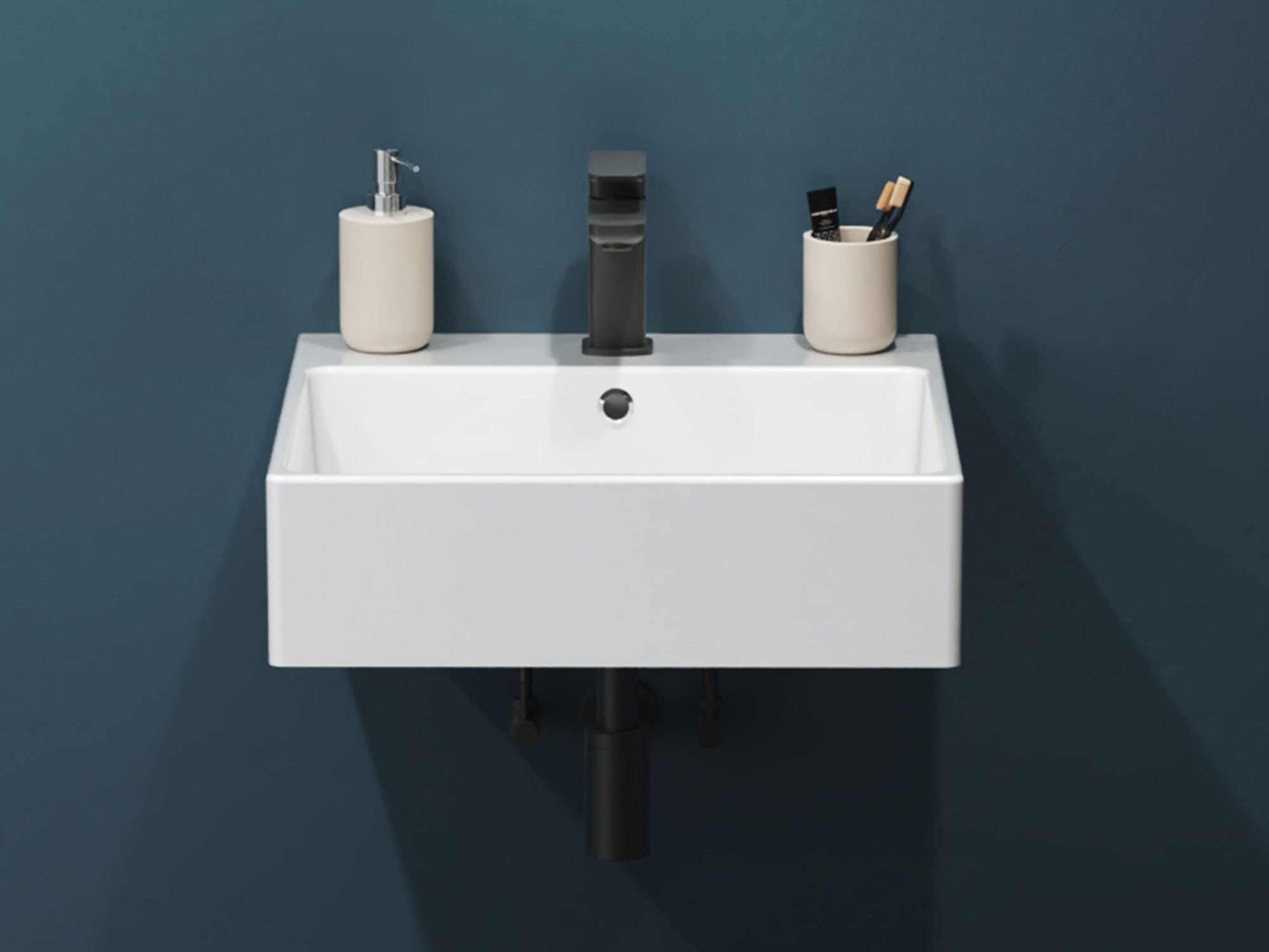Aqua Bagno Waschbecken Keramik 50cm, Badezimmer Waschtisch, weiß, wandhängend (Keramikwaschbecken, großer Waschplatz, mit Hahnlochbohrung), Hängewaschbecken mit Überlaufschutz