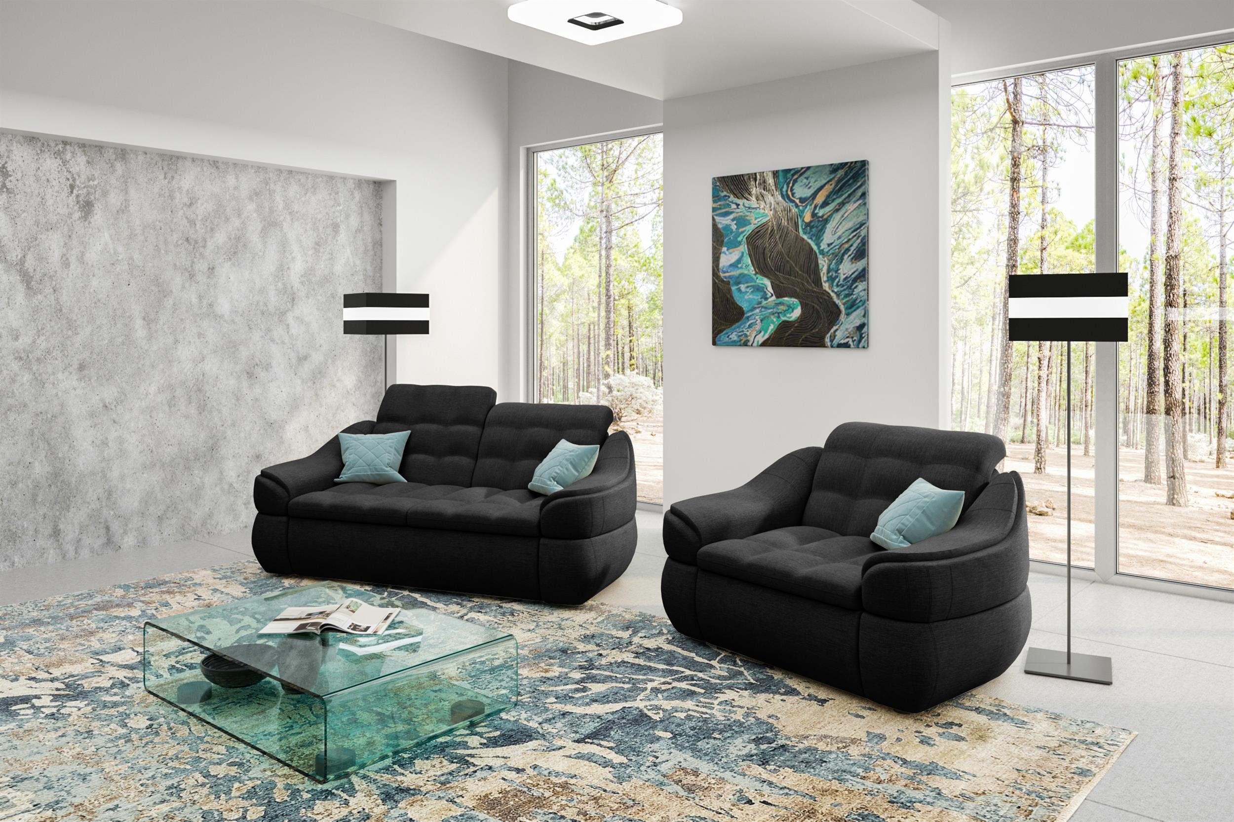 Stylefy (2-tlg), Sessel, Polstergarnitur (Set und Design Modern bestehend Sofa aus Alisa, 2-Sitzer