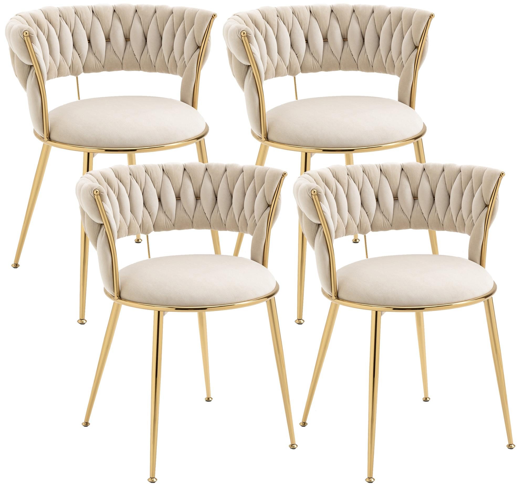 LVHOM Esszimmerstuhl Luxuriöse Samt-Stühle 2er-/4er-/6er-Set mit Rückenlehne & Metallbeine (Goldene Stuhlbeine & Rahmen, Geflochtener Stil, mehrere Farboptionen, 4 St), für höchsten Komfort und stilvolles Design für Ihr Zuhause