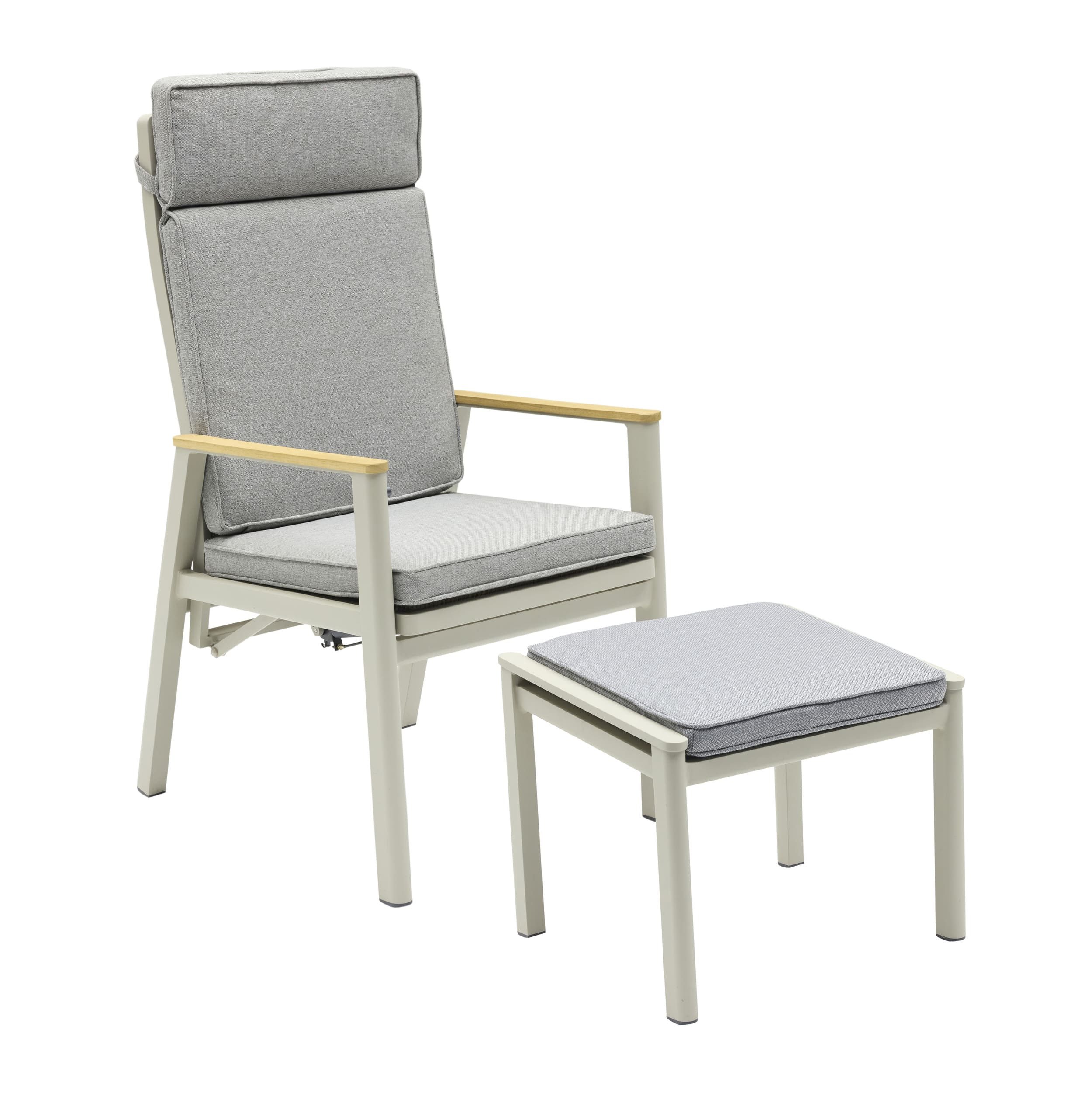 LC Garden Rattanstuhl Gartenstuhl + Hocker »Mira« Gartenmöbel Set Taupe verstellbar