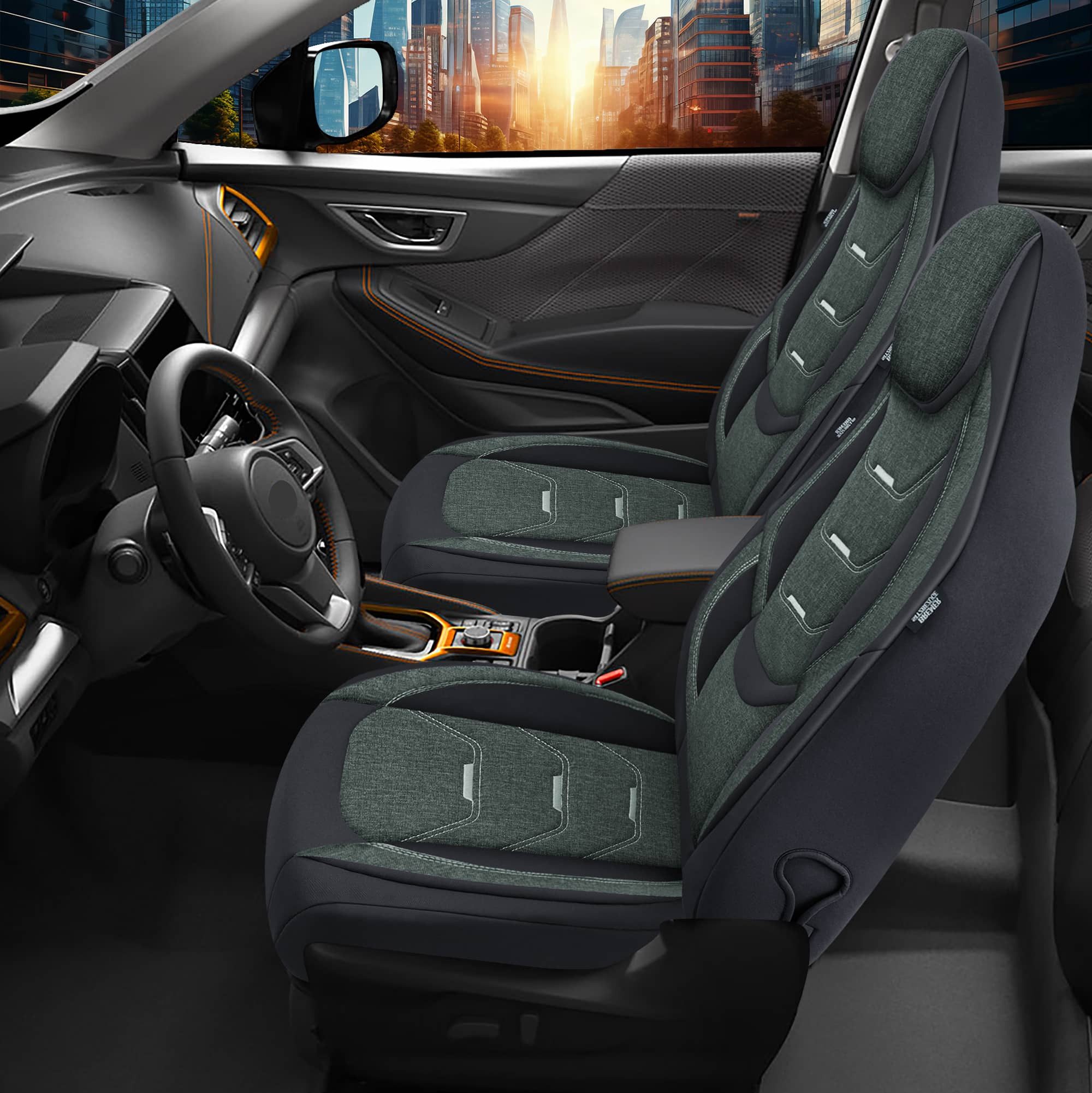 BREMER SITZBEZÜGE Autositzbezug für Skoda Octavia 3 Typ 5E Bj 2013-20 (H13), Set, Schonbezüge Sitzbezüge Fahrer und Beifahrer, in Schwarz/Olivgrün