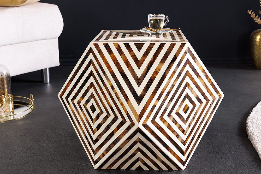 riess-ambiente Beistelltisch HARMONY NATURE 60cm braun/weiß - Mosaik, Inlay, Kunsthandwerk, Eckig (Einzelartikel, 1-St), kantiger Nachttisch - idealer Bickfang für Wohn- und Schlafzimmer