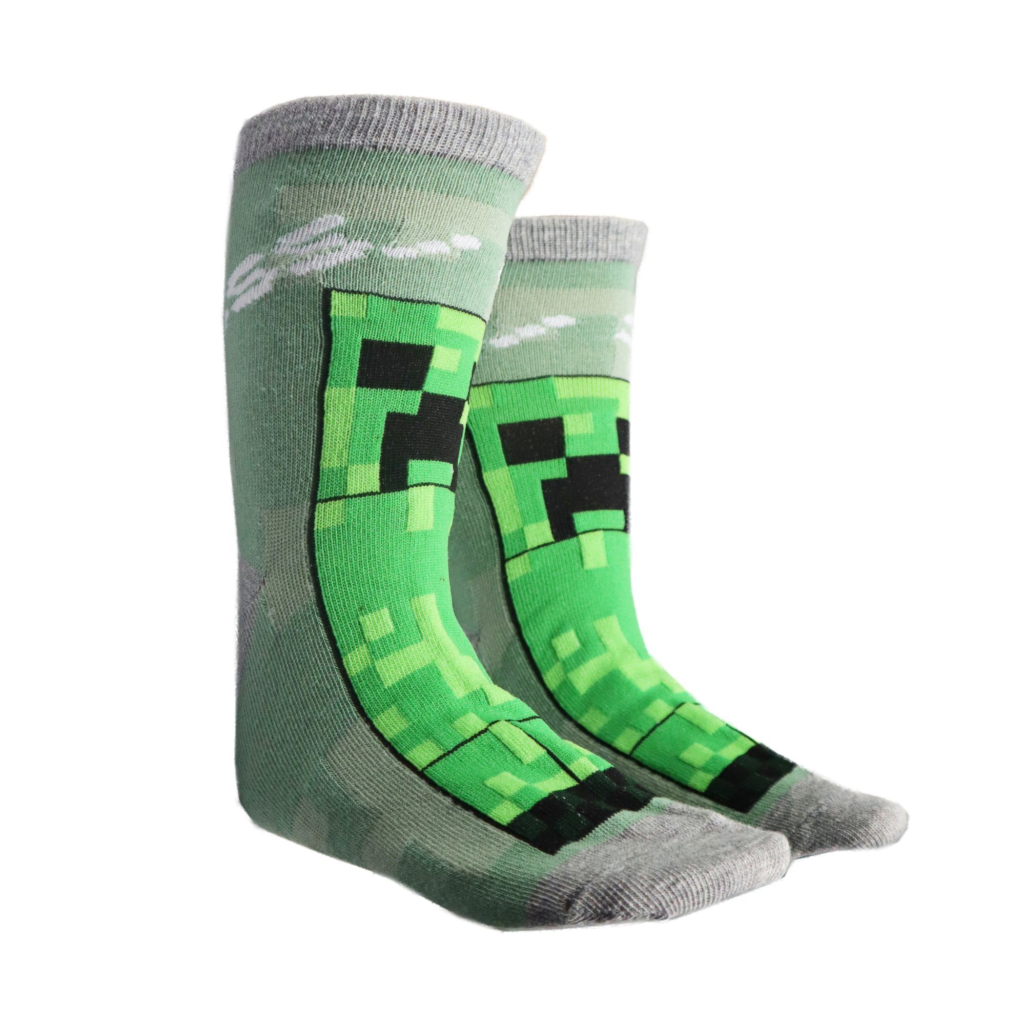 Socken Zombie Langsocken (6-Paar) Minecraft Gr. Minecraft 38 Kinder lange 6er Pack Jungen Creeper 27 bis