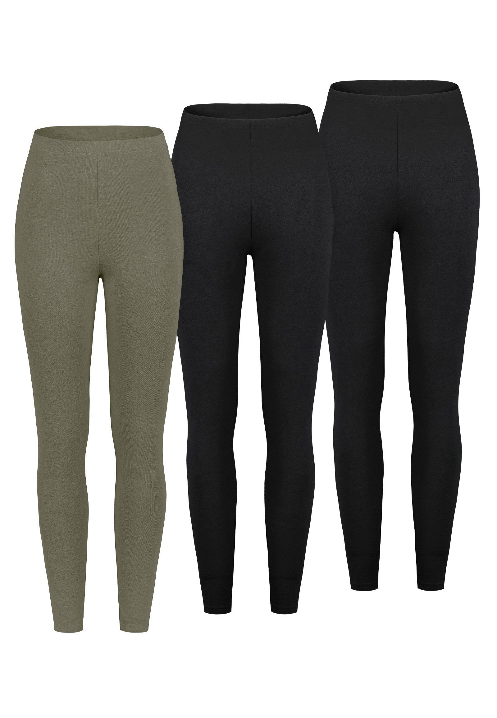SUBLEVEL Leggings Damen lange Leggings 3er-Pack (3-tlg) verschiedene Farb-Packs, Single-Jersey