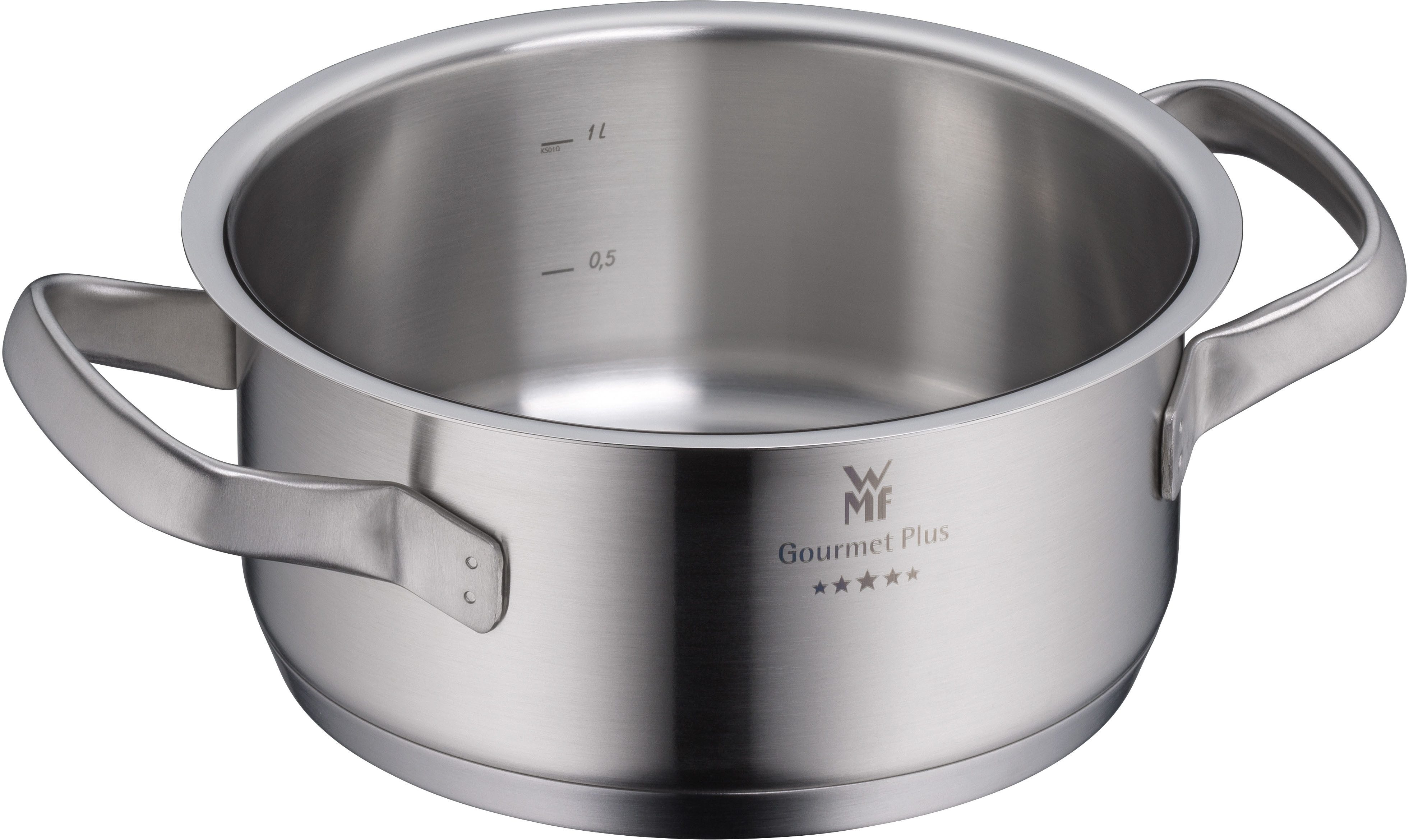 WMF Bratentopf Gourmet Plus, Cromargan® Edelstahl Rostfrei 18/10 (2-tlg), wärmeduzierende Hohlgriffe, Innenskalierung, breiter Schüttrand