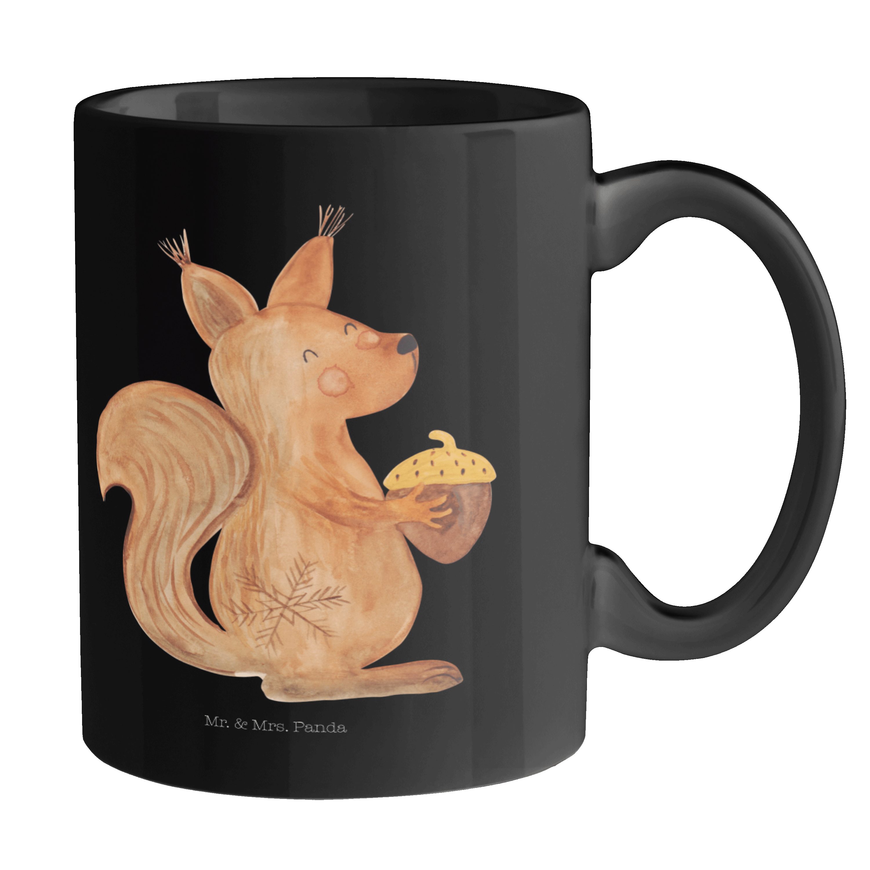 Eichhörnchen Weihnachtszeit - Keramik Tasse & Schwarz Weihnachtsmotiv, Mr. Mrs. Schwarz Fr, Panda Geschenk, -