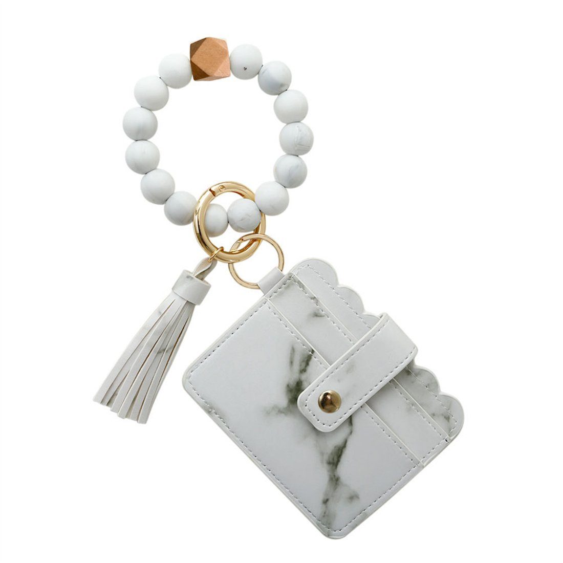 DÖRÖY Schlüsselanhänger Perlenquaste mit Weiß das Handgelenk Silikon-Schlüsselanhänger für