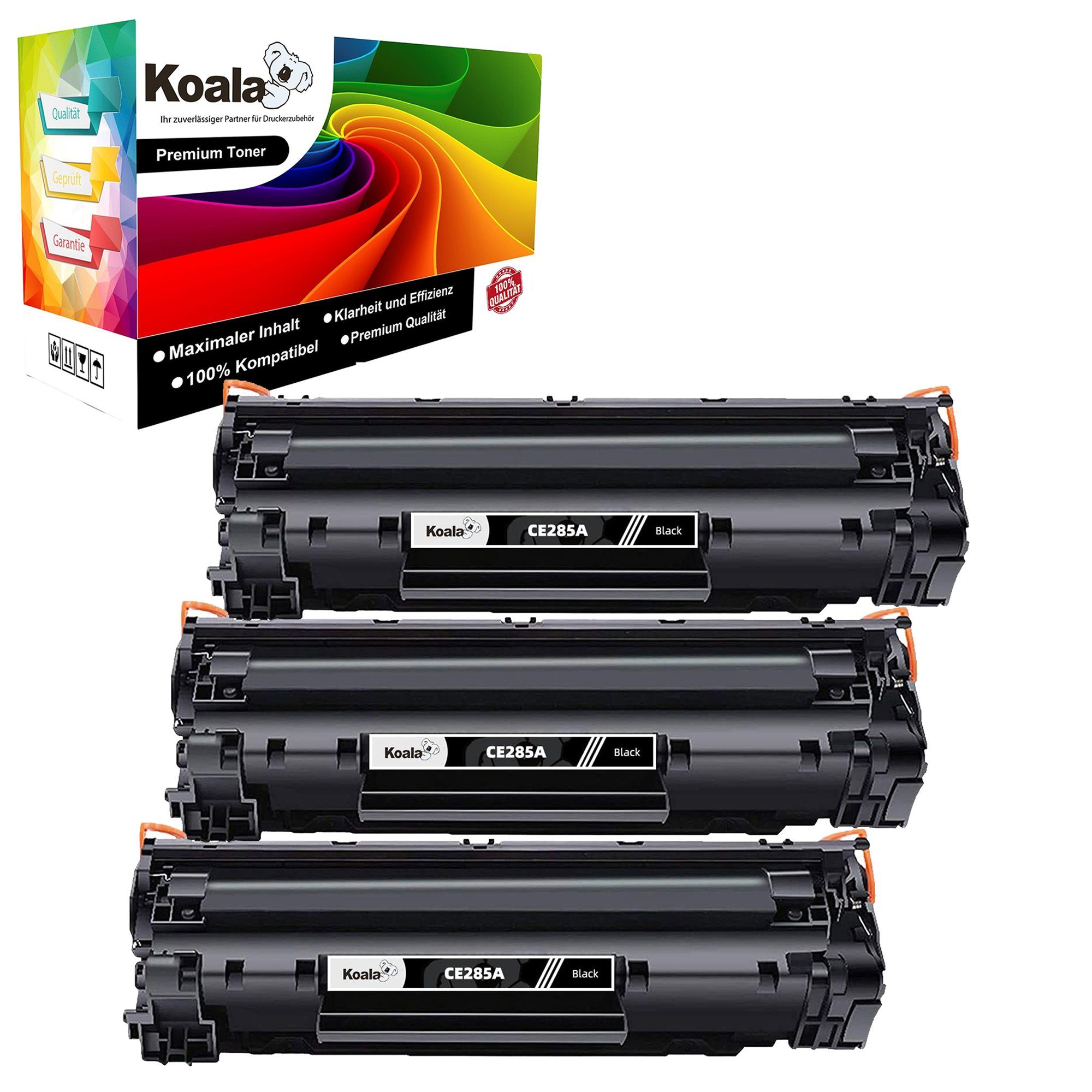 Koala Tonerkartusche 3PK XXL CE285A Toner für HP 85A Laserjet Pro P1102 P1106 M1132 M1212nf, (Packung, Druckleistung bis ca 1600 Seiten), Für Laserjet P1102W P1102 M1212NF M1132MFP M1217NFW M1212 M1132 M1210