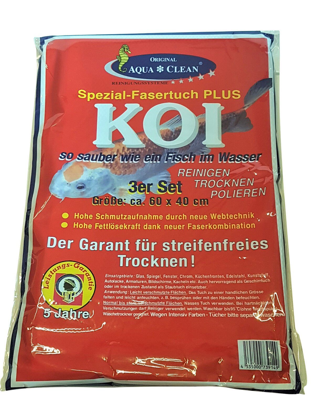 Koi 3er Polyamid) (70% und Set-60x40cm- Mikrofasertuch 30% AQUA CLEAN Polyester Spezial-Fasertuch