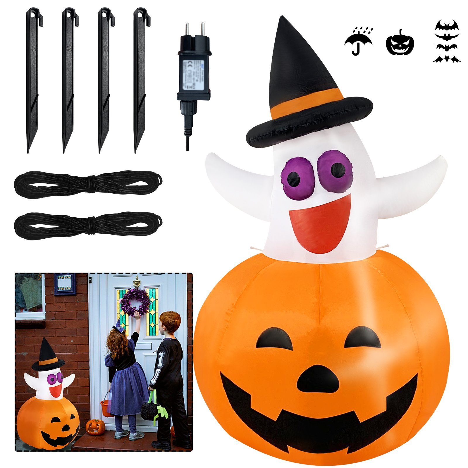 AUFUN Aufblasbares Partyzubehör Aufblasbarer Halloween Baum Kürbis, mit