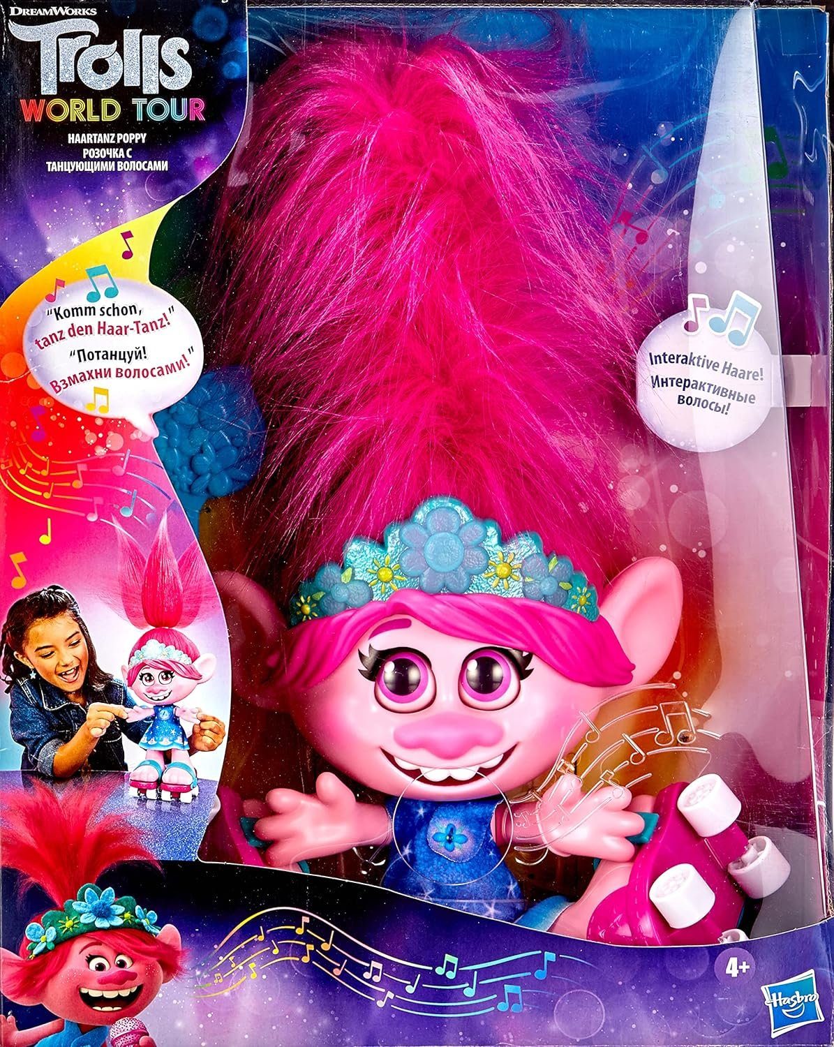 Hasbro Stehpuppe Poppy singende Puppe bewegliche Haare Kamm deutsch russisch 38cm
