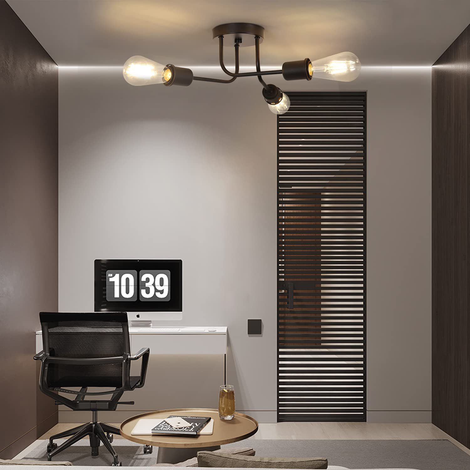 Schwarz Flammig wechselbar, Deckenlampe Deckenleuchte Vintage LED 3 ZMH Wohnzimmer E27, Warmweiß