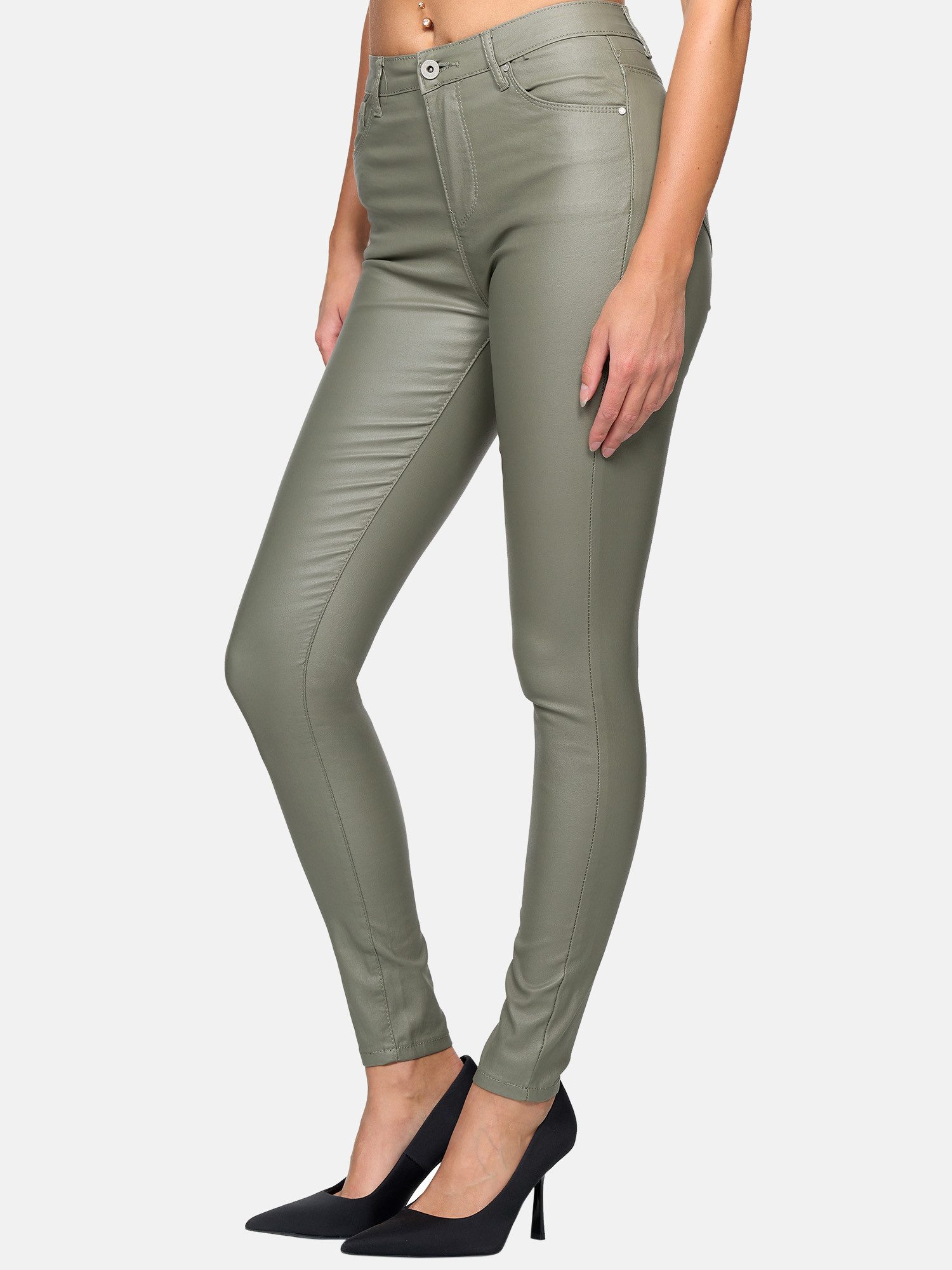 Elara Lederimitathose – Damen Kunstlederhose Skinny Fit mit Taschen Slim Fit
