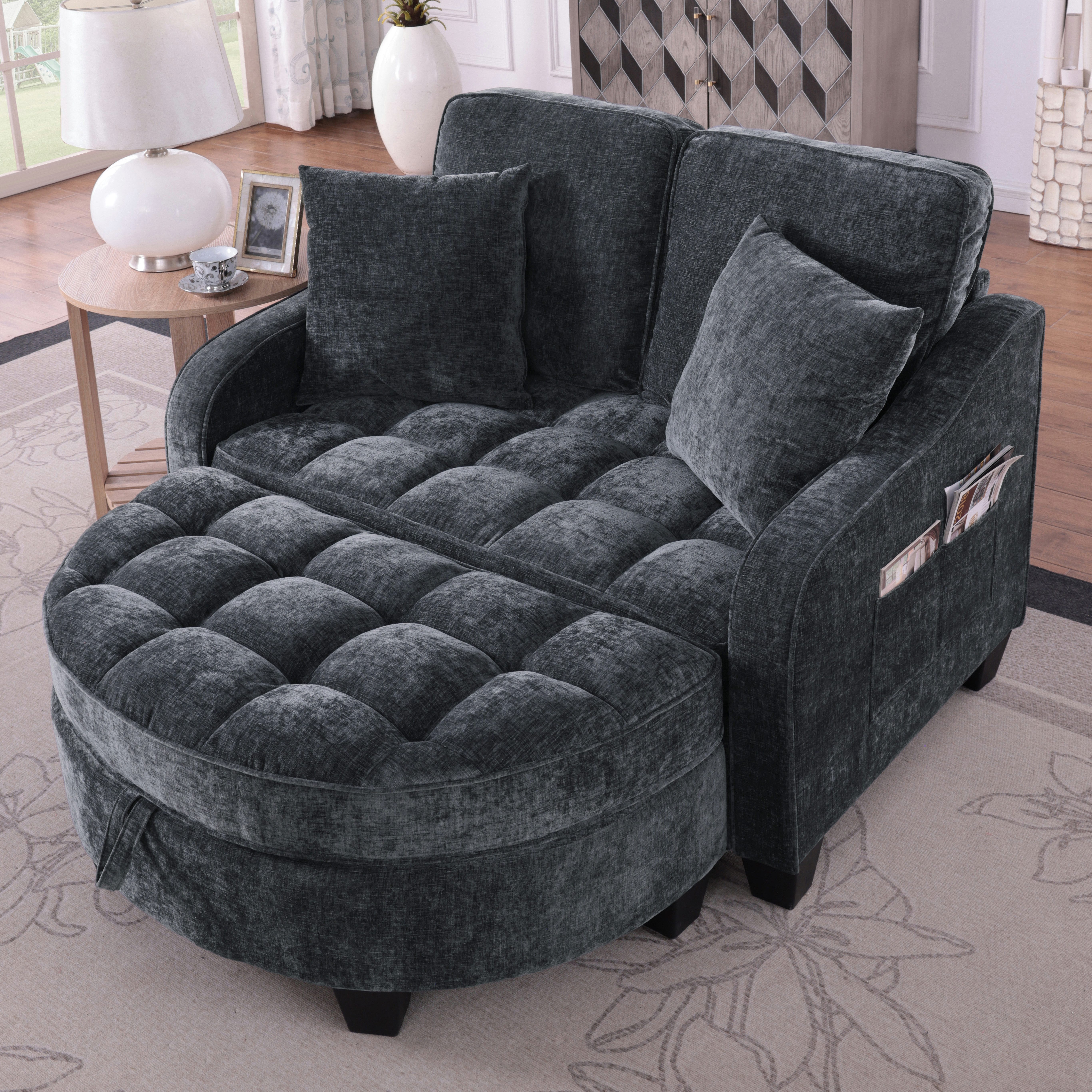 Celya Sofa Multifunktionales Sofa, 2-in-1 Sofa-Bett, mit Aufbewahrungs-Hocker, atmungsaktiver hautfreundlicher Stoff, für kleine Wohnzimmer, Studienzimmer, Schlafzimmer