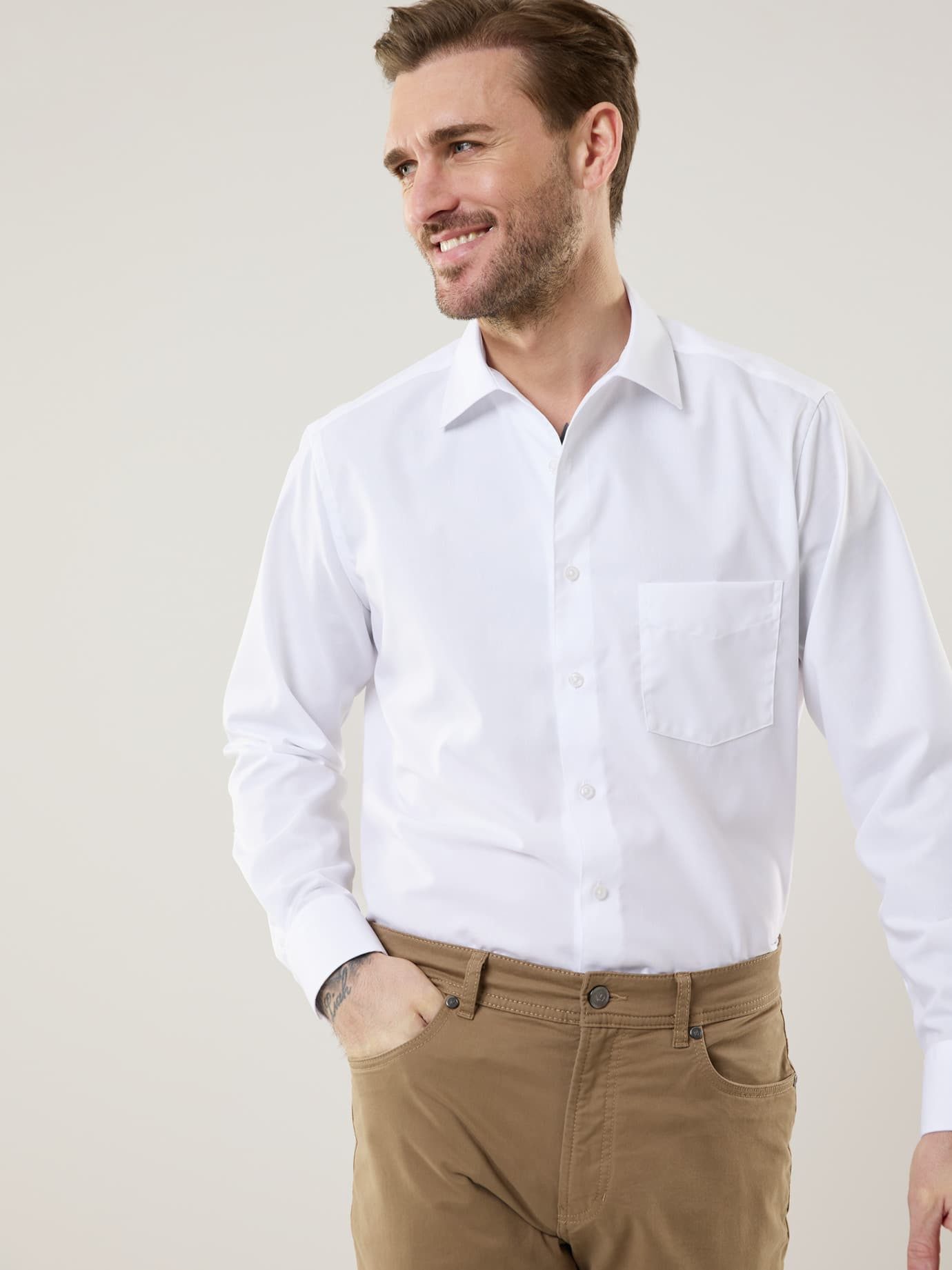 Walbusch Businesshemd Herren Bügelfreies Hemd mit Relax-Kragen Comfort fit Langarm verkürzt, Business, bügelfrei, atmungsaktiv