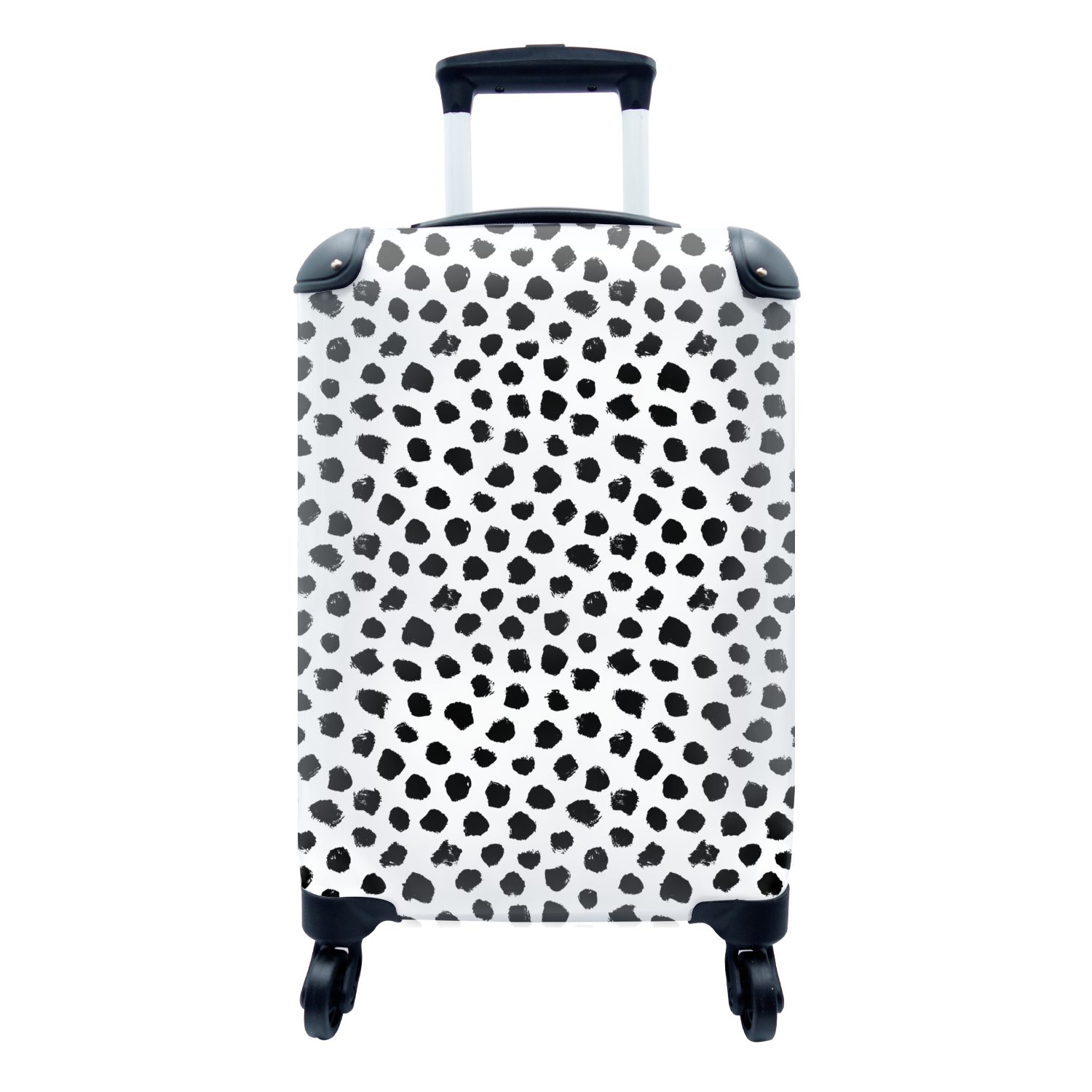 MuchoWow Handgepäckkoffer Polka dots - Schwarz und Weiß - Muster, 4 Rollen, Reisetasche mit rollen, Handgepäck für Ferien, Trolley, Reisekoffer