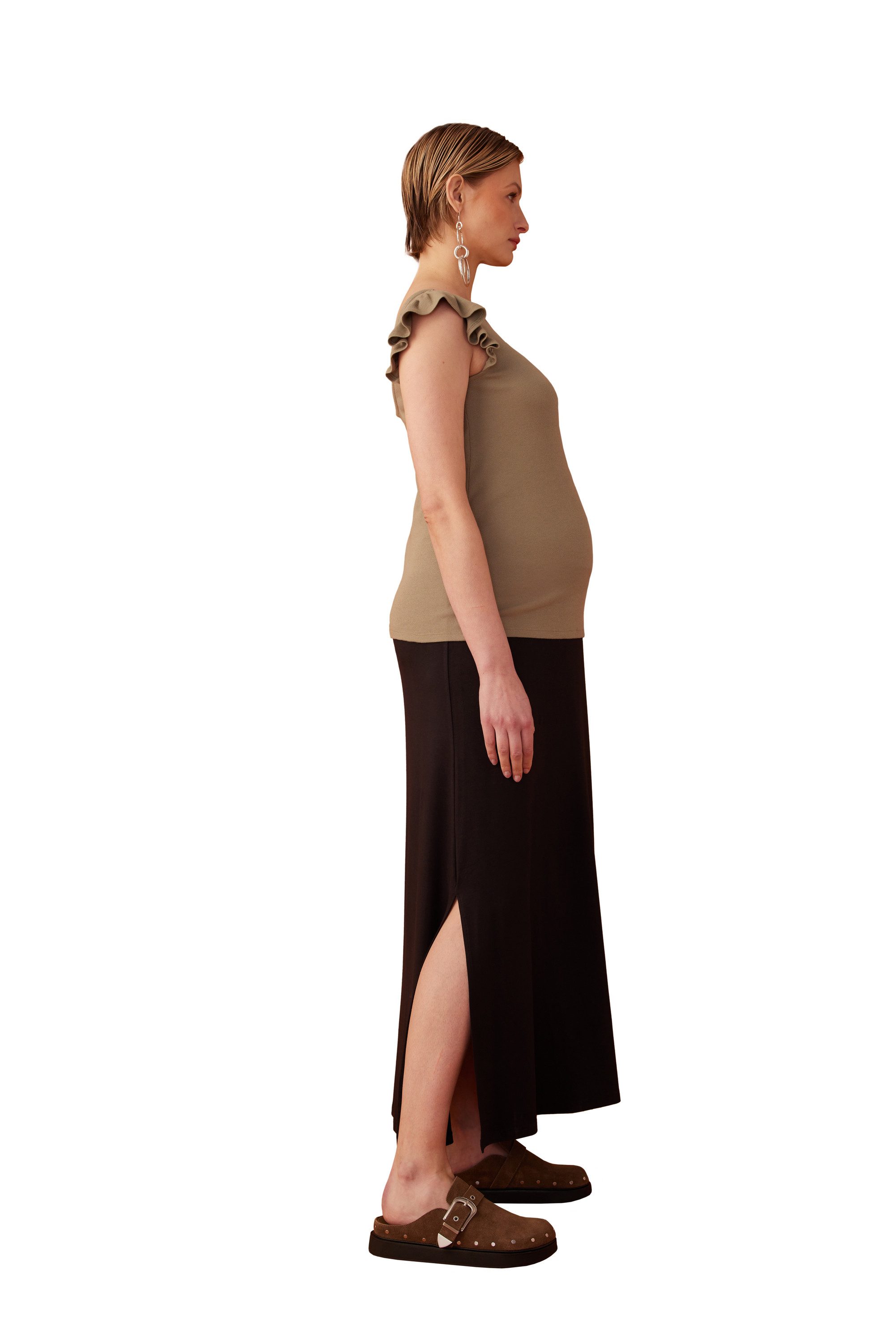 Envie de Fraise Umstandsrock Langer Stretch-Umstandsrock Breiter elastischer Bund, fließender Schnitt, Seitenschlitz
