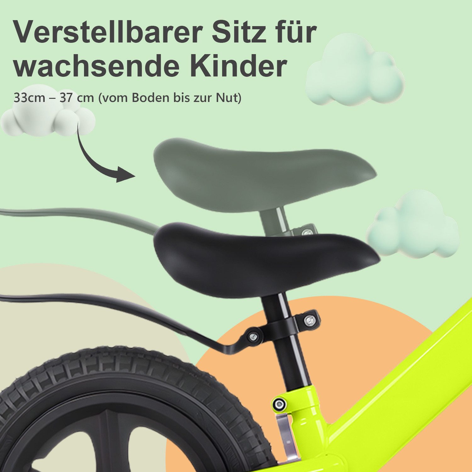 oyajia Fahrradlenker Fahrrad-Laufrad Lauflernrad, Kinderlaufrad, Rutscher, Balance Bike, (Stahlrahmen, 12-Zoll-EVA-Räder, maximales Gewicht 30 kg, Lenkerlager), für 2-8 Jahre, Sattel höhenverstellbar