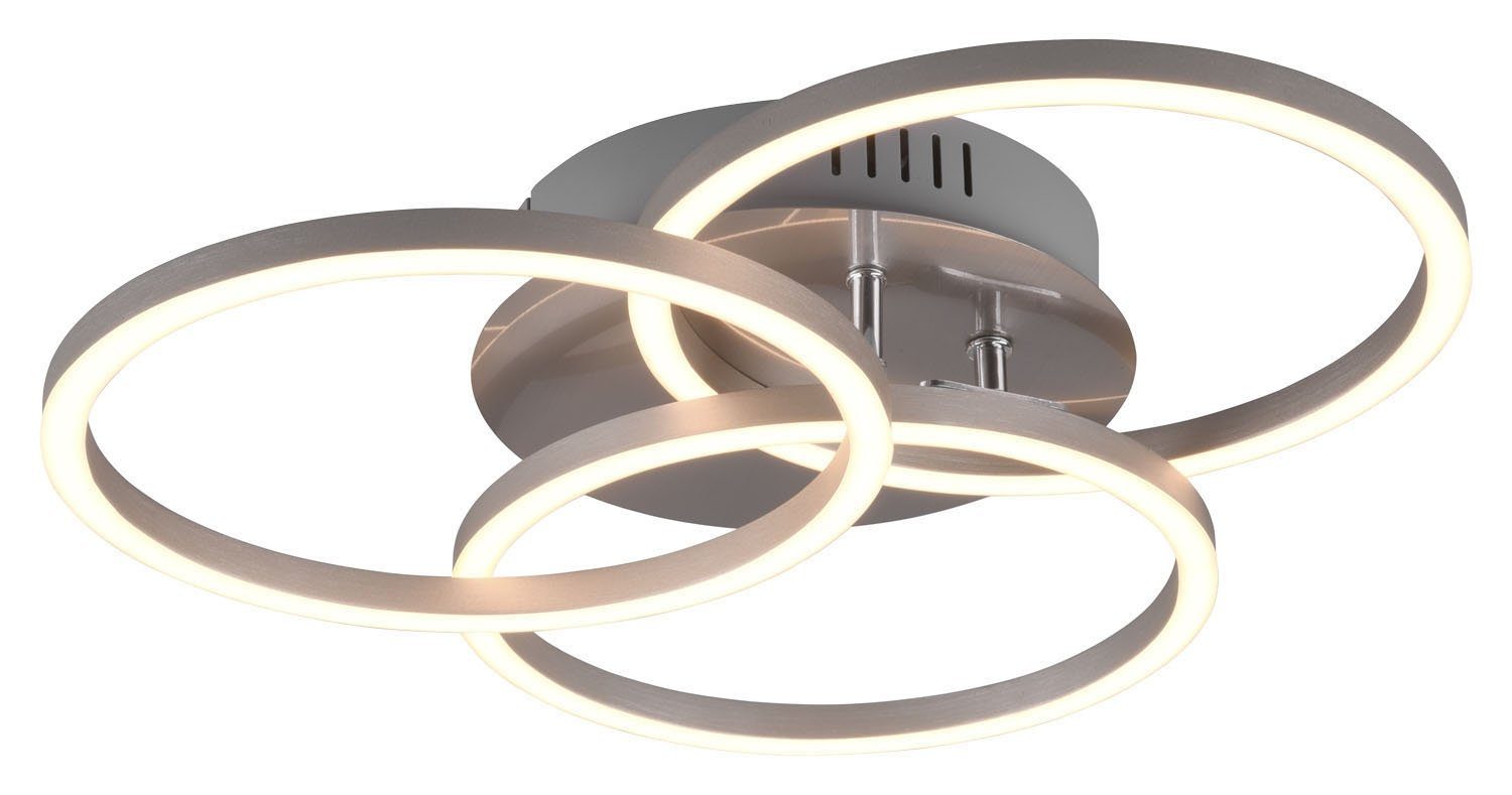 TRIO Leuchten LED Deckenleuchte Circle, Memoryfunktion, Nachtlichtfunktion, LED  fest integriert, warmweiß - kaltweiß, Deckenlampe Nickel matt mit  schwenkbaren Ringen / inkl. Fernbedienung, mit einer Größe von 43 x 43 cm