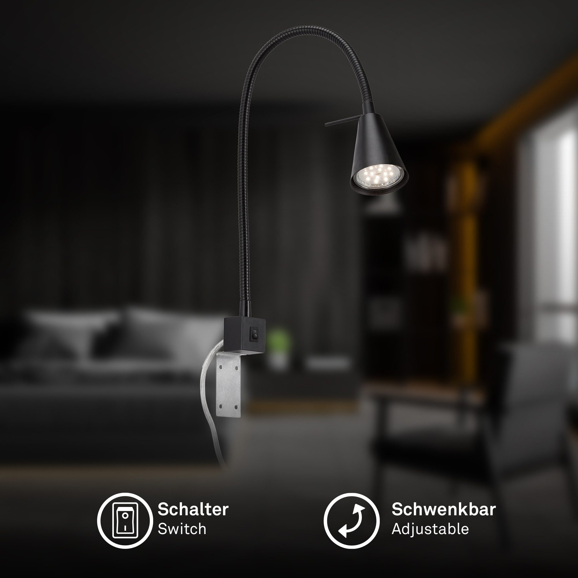 Briloner Leuchten Bettleuchte LED Wandleuchte Bett Schlafzimmer Tischleuchte GU10, Einzelpack, LED wechselbar, 2700K - Extra-Warmweiß, Wandlampe, 40,3x21,7cm, Matt-Nickel, 4,7W, GU10, Innen, Wohnzimmer