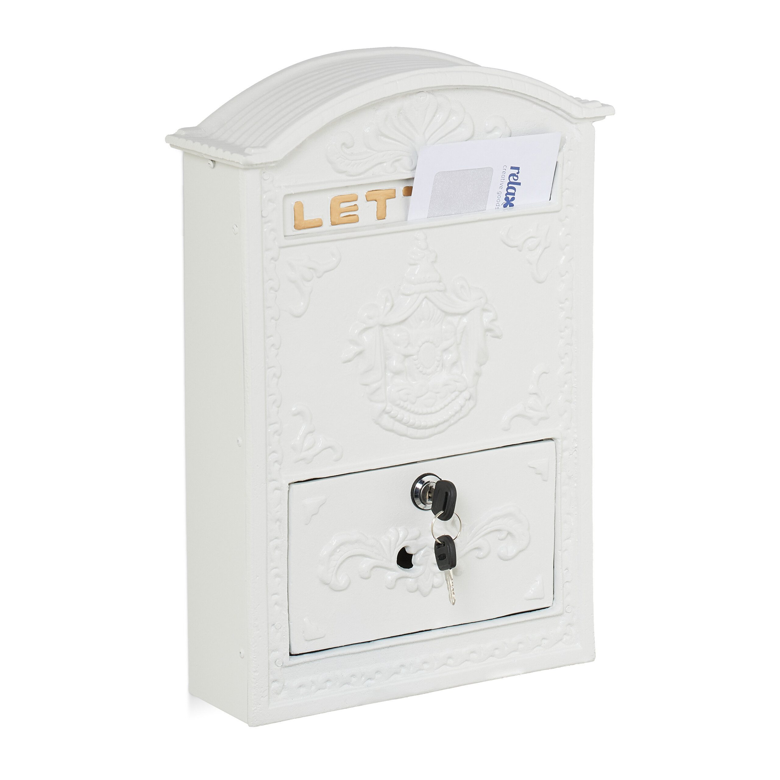 relaxdays Briefkasten Vintage mit Ornamente, Weiß günstig online kaufen
